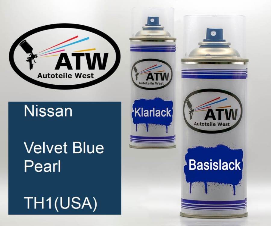 Nissan, Velvet Blue Pearl, TH1(USA): 400ml Sprühdose + 400ml Klarlack - Set, von ATW Autoteile West.